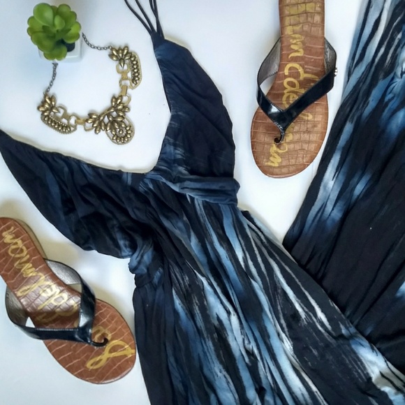Maj Dresses & Skirts - Maj Black and Blue Tie Dye Double Strap Maxi Dress